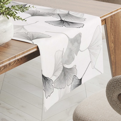 Biante bavlna behúň Sandra SA-512 Sivo-biele ginkgo listy na bielom 20x180 cm