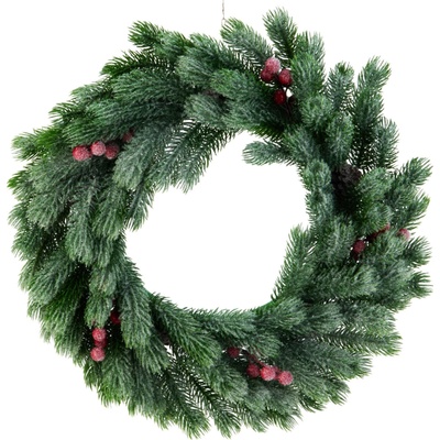 Home Styling Collection Vánoční věnec s jeřabinami a sněhovým efektem, 42 cm zelený
