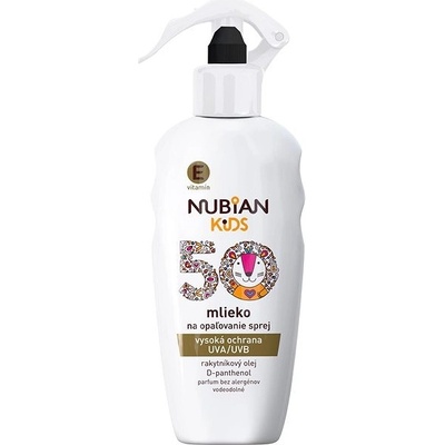 Nubian Kids Vitamín E mlieko na opaľovanie spray SPF50 200 ml