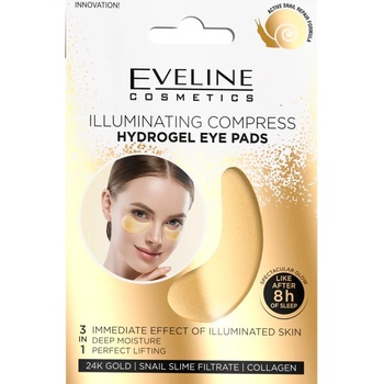 Eveline Cosmetics Gold Illuminating Compress хидрогелова маска за зоната около очите с екстракт от охлюв 2 бр