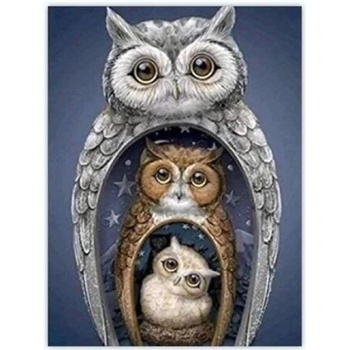 Norimpex - Puzzle Diamant painting: Owl nesting doll 30x40cm - 1 - 39 piese