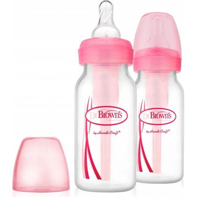 Dr. Brown's Options+ Úzká Kojenecká Láhev Anti colic růžová 120 ml 2 ks