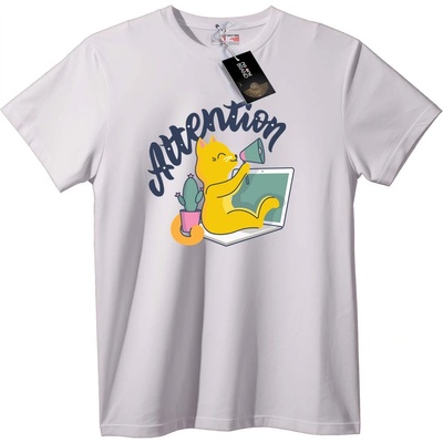 NOONEBRAND Тениска Внимание котарак с лаптоп - XL, White