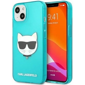 Apple Заден твърд гръб Karl Lagerfeld KLHCP13SCHTRB Glitter Choupette Fluo за iPhone 13 Mini, Син