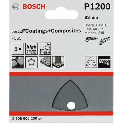 BOSCH Brúsny papier F355, balenie 5 ks 93 mm, 1200 2608605200