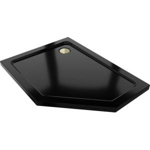Mexen Flat петоъгълна поддушова тава slim лява 100 x 90 см, черна, сифон златен (41P709010L-G)