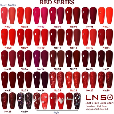 LNS GELLAC RED SERIES – SADA 30 ČERVENÝCH ODSTÍNŮ | Profesionální UV/LED Gel Lak