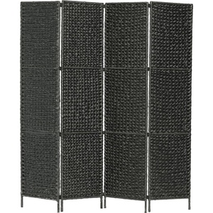 vidaXL Параван за стая, 4 панела, черен, 154x160 cм, воден хиацинт (247349)