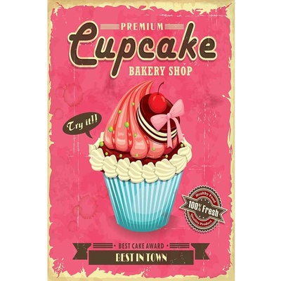 Ceduľa Cupcakes Bakery 30cm x 20cm Plechová tabuľa