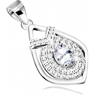 Šperky eshop Stříbrný přívěsek 925 kontura slzy s oválným zirkonem uprostřed zirkonový lem G17.30