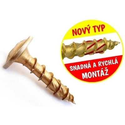 Konstrukční vrut do dřeva KLIMAS 8x40 TORX talířová hlava TX40 žlutý Zn (50 ks v balení)