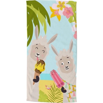 Good Morning Детска кадифена плажна кърпа 75x150 cm Happy lamas - Good Morning (10034.99.80)