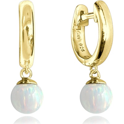 MINET 1039 Pozlacené stříbrné náušnice s bílými opálky