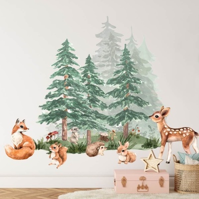 INSPIO 9226f Dětské samolepky na zeď - Les plný zvířátek, velikost 90 x 120 cm – Zboží Dáma