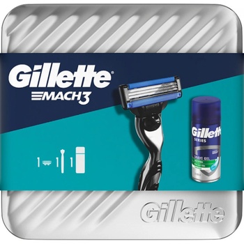Procter & Gamble Комплект Gillette Mach3 (самобръсначка + 1 глава/бленда) + гел за пътуване Mach3 75 мл в ретро метална кутия