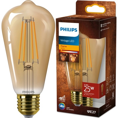 Philips LED žiarovka Edison E27 ST64 3,1W = 25W 250lm 1800K teplé vlákno jantárová