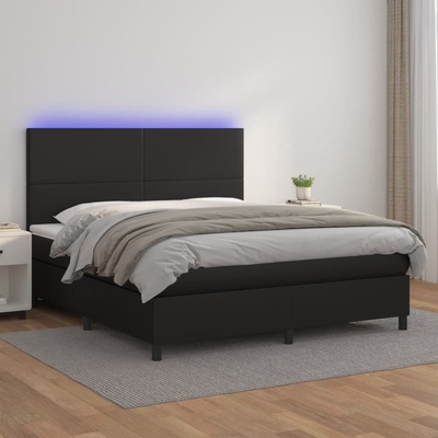 Petrashop 3135837 boxspring postel s matrací a LED černá umělá kůže