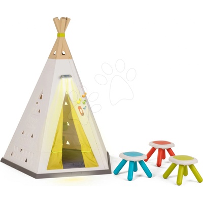 Smoby Stan přírodní Indoor&Outdoor Teepee Evolutive nastavitelný s třemi stolky pod světlem od 24 m