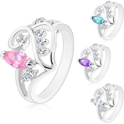 Šperky eshop prsten s rozdělenými rameny ornament se zrnkem a čirými zirkonky R29.21 Fialová