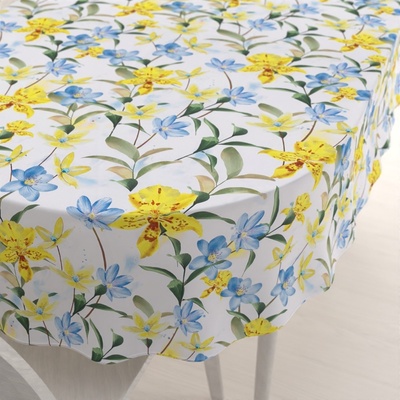 Biante Teflonový oválný ubrus TF-081 Žluto-modré lilie na bílém 140x160 cm