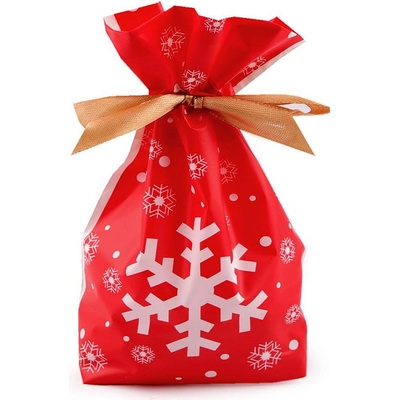 Sáček s atlasovou stuhou vánoční 12x17,5 cm - červená vločka (5 ks)
