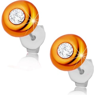 Šperky eshop ze stříbra vypouklý oranžový kruh kulatý čirý zirkonek I38.02