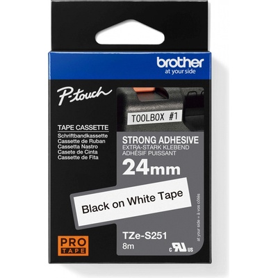 páska BROTHER TZS251 čierne písmo, biela páska extra lepivá ADHESIVE Tape (24mm) TZES251