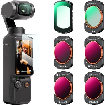 K&f concept magnetic filter set, compatible with DJI OSMO Pocket 4/3, pack of 6 UV, CPL, ND16/PL, ND32/PL, ND64/PL, ND256/PL filters, Osmo Pocket 4/3 accessories (aluminum frame) - SKU. 2149