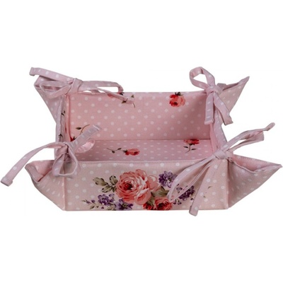 Růžový bavlněný košík na pečivo s růžemi Dotty Rose – 35x35x8 cm