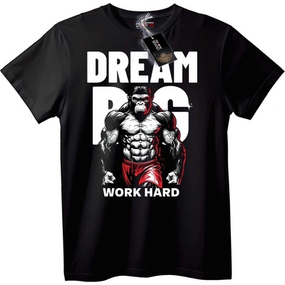 NOONEBRAND Тениска Мечтай Голямо, Работи Здраво с Горила - 4XL, Black