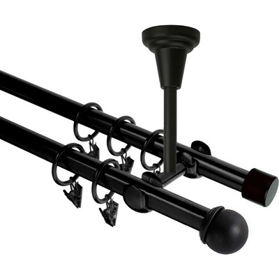 OK-GarnýžeCZ Garnýž kovová dvouřadá 19mm Todi černá 130 cm do stropu / kroužky s žabkou