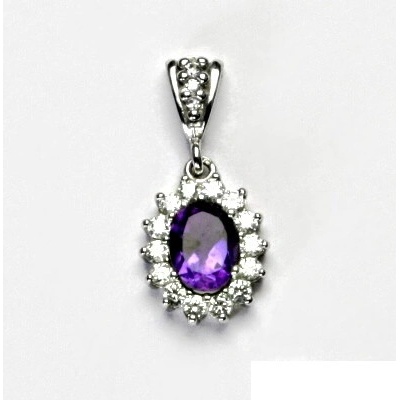Čištín Stříbrný přívěsek Kate, čiré zirkony, přírodní tmavý ametyst, P 1507