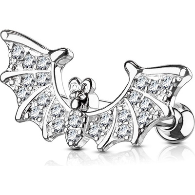 Šperky4U cartilage piercing do ucha netopýr, čiré zirkony CP1003-ST