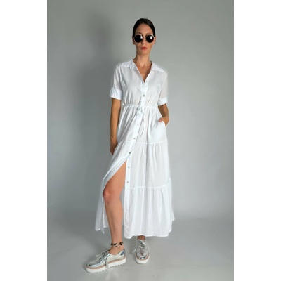 Itálie košilové šaty s 3/4 rukávy White