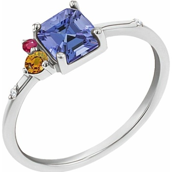 Eppi Cluster prsten s asscher tanzanitem, padparadscha safírem, rubínem a diamantem Kenny R45606