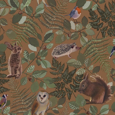 Esta Home 139251 Hnedá vliesová detská tapeta s lesnými zvieratkami Forest Friends rozmery 0,53 x 10,05 m