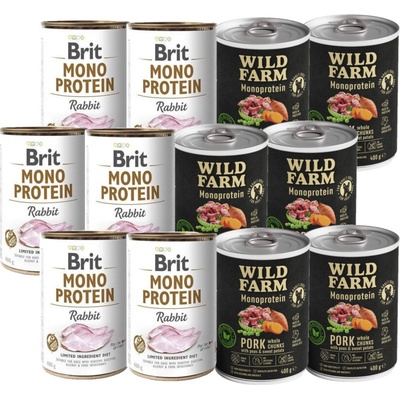 Brit Mono Protein Králik 6 x 400 g Wild Farm Monoprotein Bravčové mäso 6 x 400 g