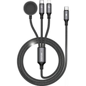 Awei кабел W23 3в1 USB-C/Lightning/Micro-USB, 10W/2.5A, черен (Awe000200)