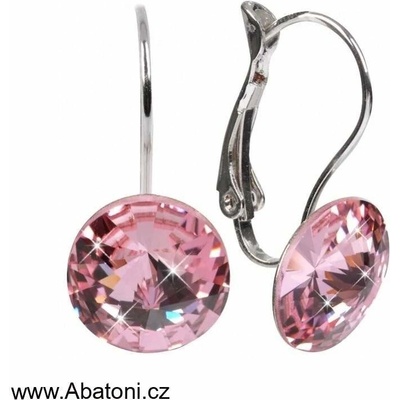 Swarovski Elements Rivoli vlepený krystal stříbrné náušnice visací růžové kulaté 31106.3 Light Rose růžová světlá