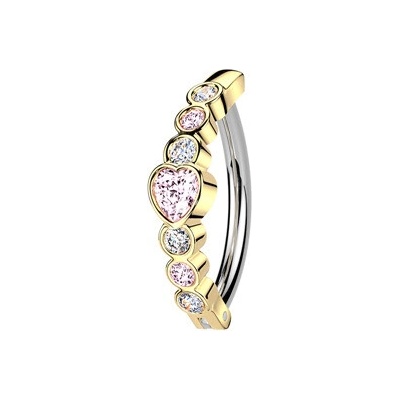 Šperky4U Zlacený piercing do pupíku se štítem se srdíčky WP0106GD-P