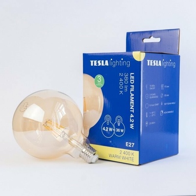 Tesla LED žiarovka GLOBE G125 VINTAGE, E27, 4,2 W, 230 V, 380 lm, 2400 K, 360 st, zlatá GL274224-1
