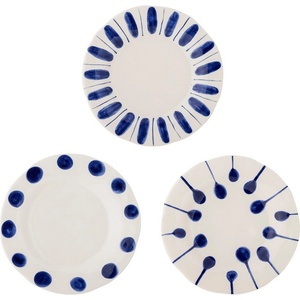 Bloomingville Бели/сини десертни глинени чинии в комплект 3 бр. ø 22 cm Linora - Bloomingville (82072671)