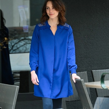 Blancheporte Jednofarebná tunika s dlhými rukávmi a čipkovanými plecami tmavomodrá