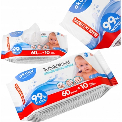 AKUKU Detské vlhčené obrúsky 99% vody 60 + 10 ks