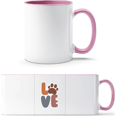 PrintEQ TTH Dvoubarevný Hrnek Nápis LOVE s tlapkou Bílá Anitcká Růžová Standard Dárky 250 ml