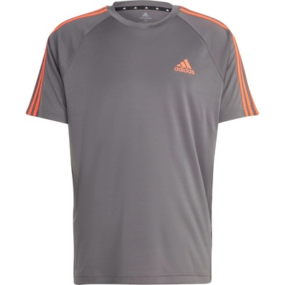 adidas Мъжка тениска Adidas Classic 3 Stripe Sereno T Shirt Mens - Grey/Orange