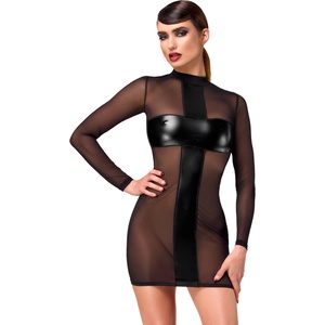 Noir Handmade F369 Crossfire Mesh & Wetlook Mini Dress Black S