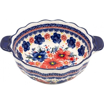 Clayre & Eef Keramická mísa s květy a vlnitým okrajem Blooming Blue 24 x 20 x 9 cm