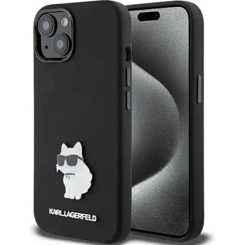 KARL LAGERFELD Кейс Karl Lagerfeld Silicone Choupette Metal Pin за iPhone 15, черен (KXG0078897)