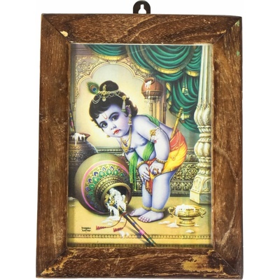 Sanu Babu Krišna, obrázek v rámečku z teakového dřeva, 15x1x20cm (1F)